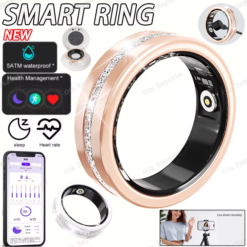 Diamond Fashion Women Smart Ring with Box IP68 Waterproof Lady Ring Heart Rate Health Monitor Sports Pedometer Fitness Rings New